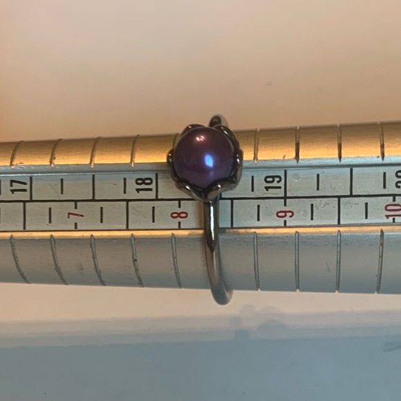 Pandora Black Rhodium Ring With Cultured Dark Blue Pearl Size 58 - Picture 2 of 2
